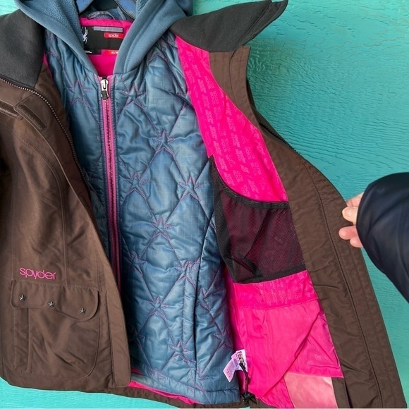 SPYDER WOMENS 3-IN-1 SKI SNOW JACKET BROWN/BLUE SIZE MEDIUM LIKE NEW - Picture 11 of 14